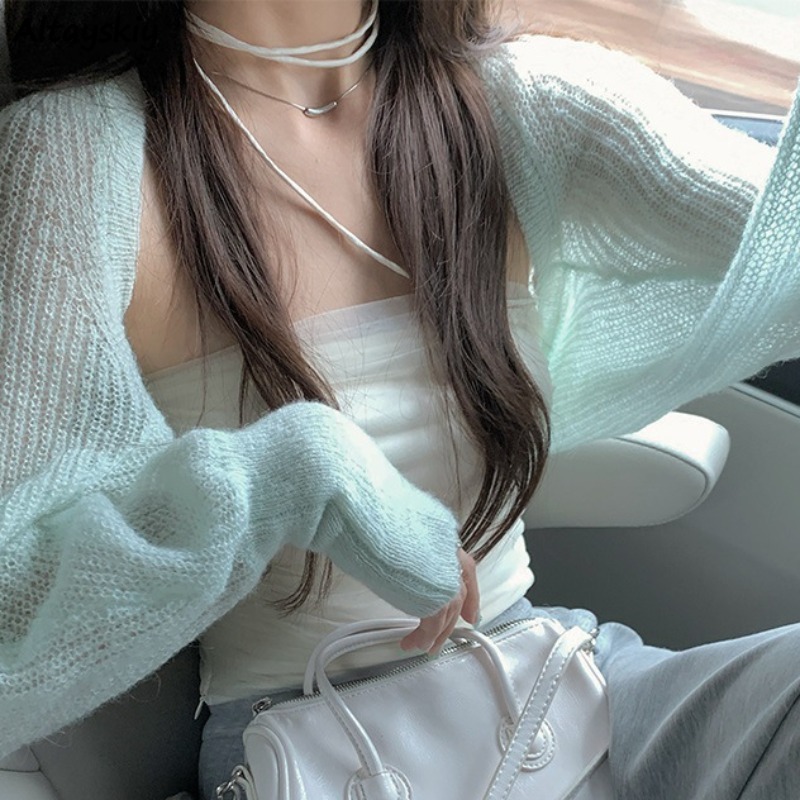Street Fashion Korean Girl - 여성용 한국 스타일 카디건, 올매치 솔리드