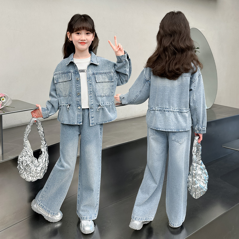 Street Fashion Korean Girl - 카우걸 패션 streetwear 데님 의류 세트