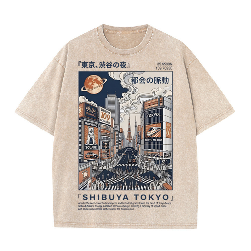 Street Fashion Shibuya - 2026 빈티지 워시드 베이지 도쿄 시부야
