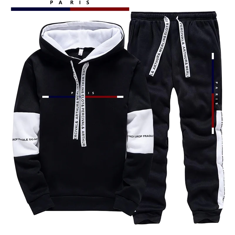 Street Fashion For Man - 파리 패션 프린트 남성 세트/후드티/바지 가을