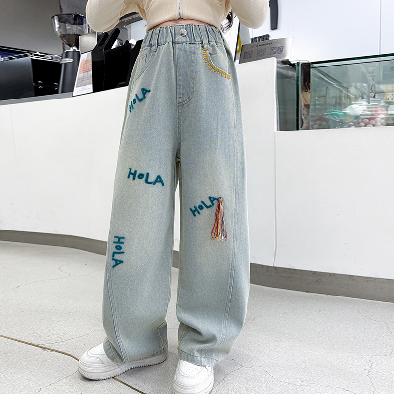 새로운 가을 한국 어린이 레터링 태슬 데님 팬츠, 여아 - Street Fashion Korean Girl 리뷰 및 가격