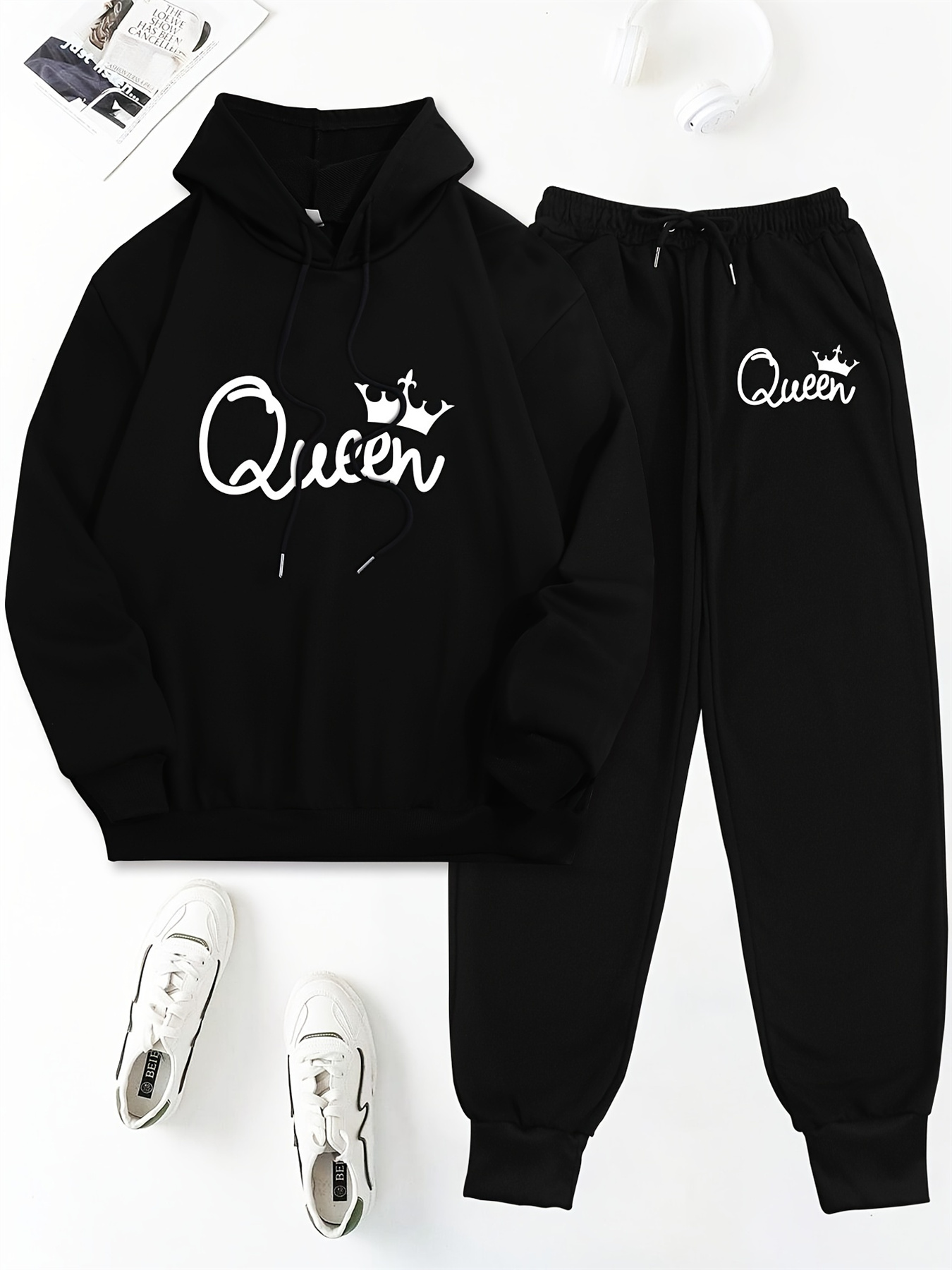 여성용 가을/겨울 후드티+스포츠 바지 세트 스트리트 캐 - Queen Street Fashion 리뷰 및 가격