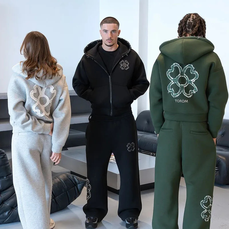 봄 가을 오버사이즈 네잎 클로버 아플리케 지퍼업 후드티 - Street Fashion For Man 리뷰 및 가격