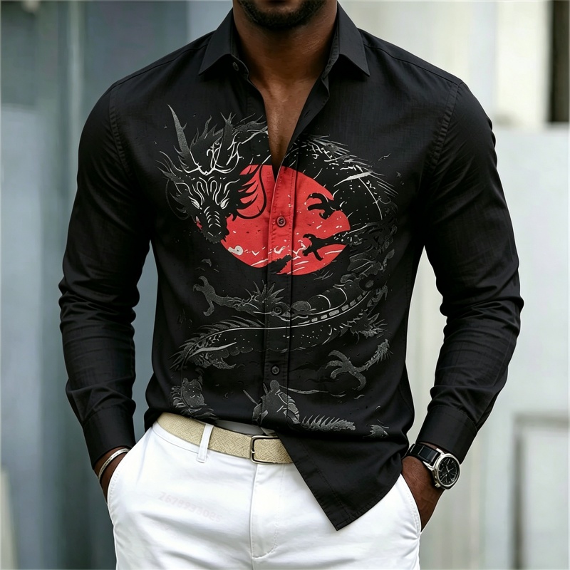 2026 신상 남성 셔츠 화이트 블랙 레드 배색 드래곤 - Street Fashion For Man 리뷰 및 가격