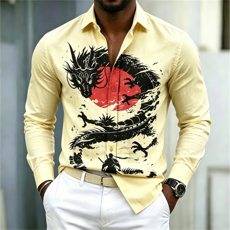 2026 신상 남성 셔츠 화이트 블랙 레드 배색 드래곤 - Street Fashion For Man 리뷰 및 가격