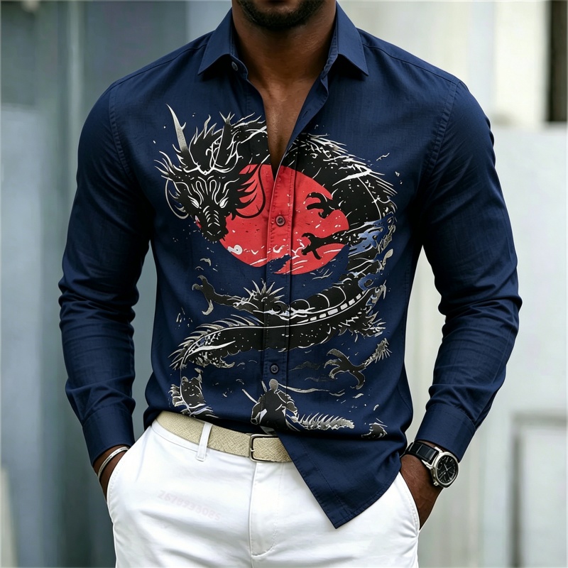 2026 신상 남성 셔츠 화이트 블랙 레드 배색 드래곤 - Street Fashion For Man 리뷰 및 가격