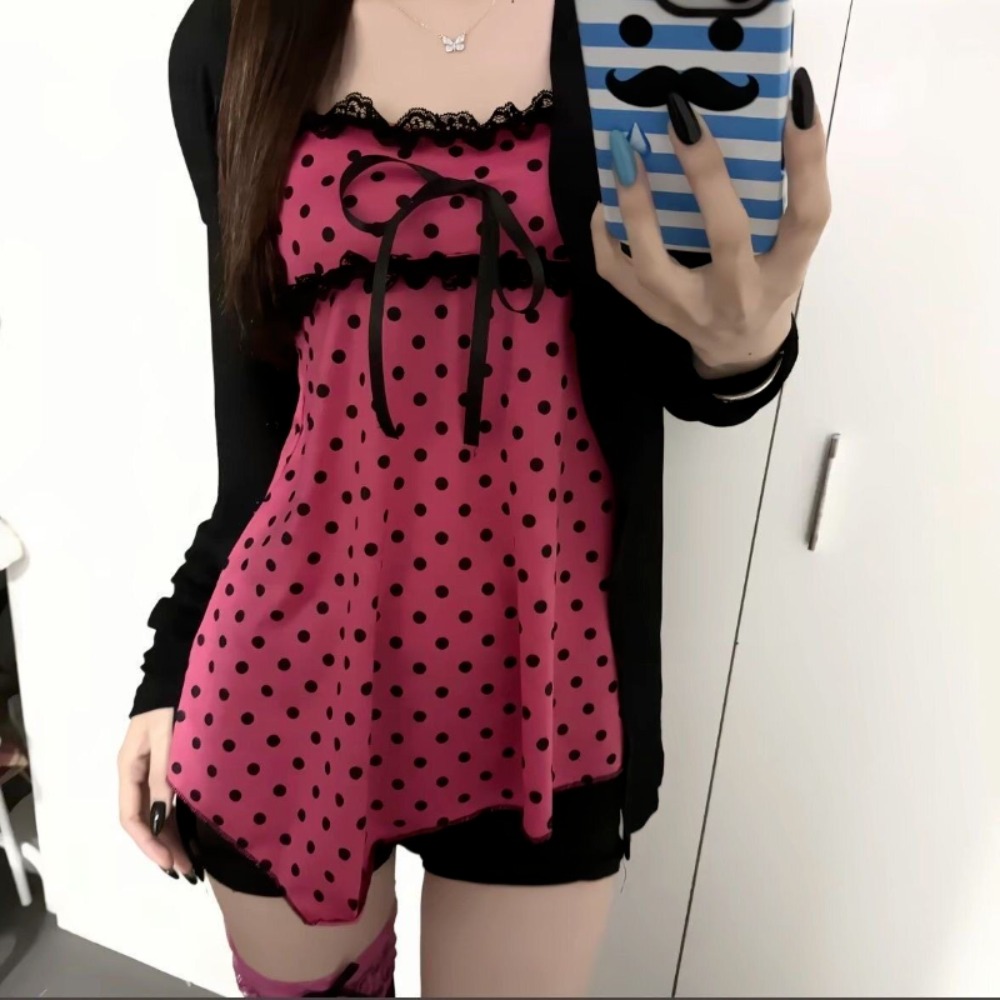 일본식 스위트 2피스 세트 여성 폴카 도트 홀터넥 베스 - Street Fashion Vest 리뷰 및 가격