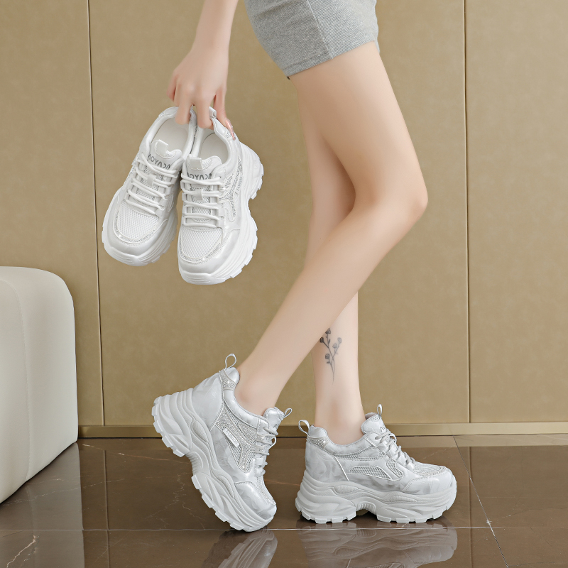 여성용 메쉬 플랫폼 라인스톤 스니커즈 키높이 레이스업  - Street Fashion Walking 리뷰 및 가격