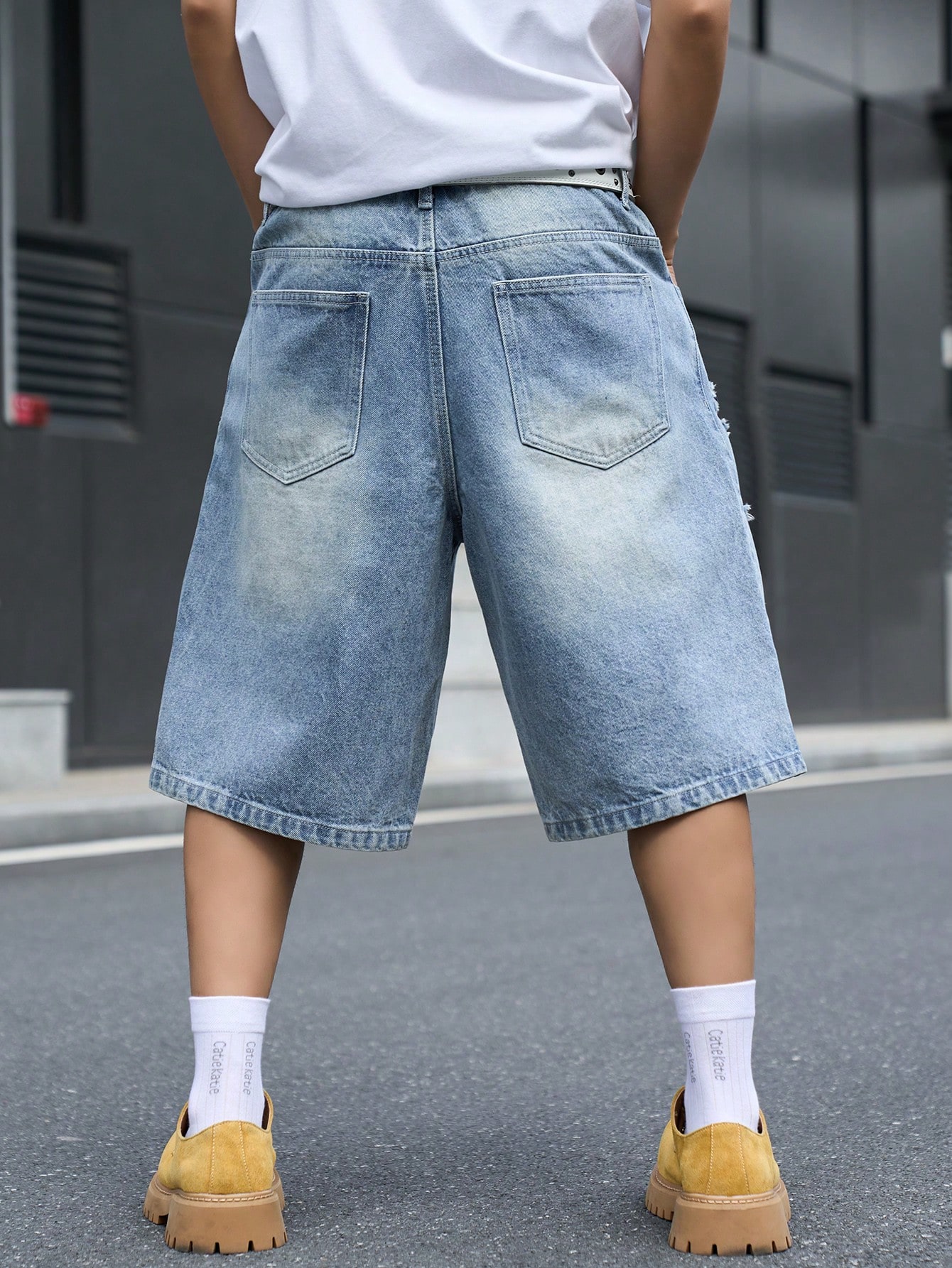 남성용 루즈핏 데님 버뮤다 반바지, 빈티지 디스트레스드 - Street Fashion Art 리뷰 및 가격